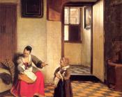 皮特尔 德 胡格 : A Woman with a Baby in Her Lap and a Small Child